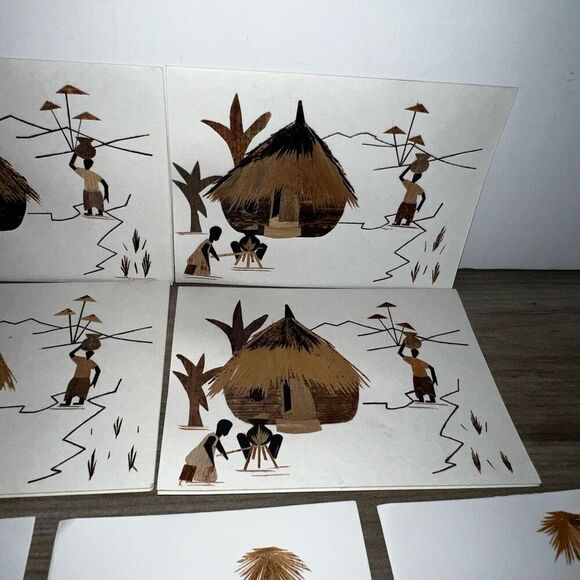 Vintage Wood Cut Veneer Blank Cards Caribbean Handmade Set 10 4”X5.5” Ethnic - Picture 4 of 10